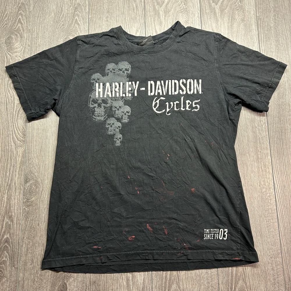 Harley-Davidson Cycles Skull Graphic T-Shirt Mens XL Faded Black Distressed
